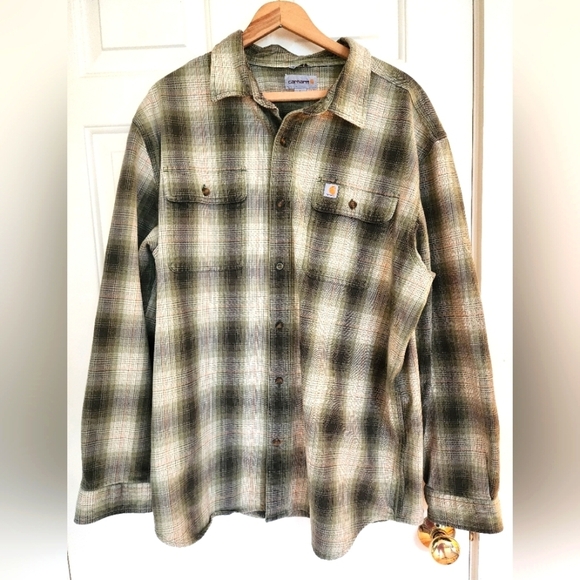 Carhartt Other - Carrhart Olive Plaid Heavyweight Flannel Size Xl Utility Work Wear Outdoors
